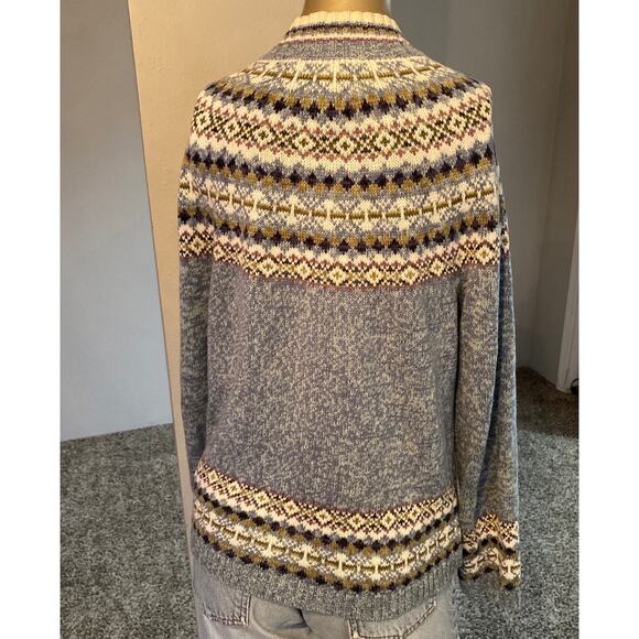 TIARA Full Zip Women Vintage Small Cardigan Sweater Blue Nordic Mock Neck - Picture 3 of 6